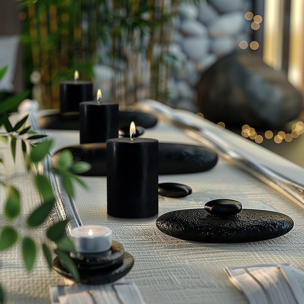 2.75x3.25 Inch Black Pillar Candles Set of 6 - Decorative Unscented, Long Burning Dripless Candle for Home Table Decor, Smokeless Large Pillar Candles for Wedding, Dinner, Halloween, Christmas Decor