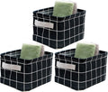 AARAINBOW 3 Packs Storage Basket Bins Canvas Mini Storage Cubes Storage Basket for Makeup, Toys Liners, Books Storage Baskets with Handles for Shelves & Desks(3 Black)