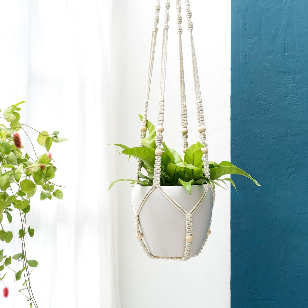 Mkono 43 Inch Macrame Plant Hanger Indoor Hanging Planter Holder Ivory 1Pc