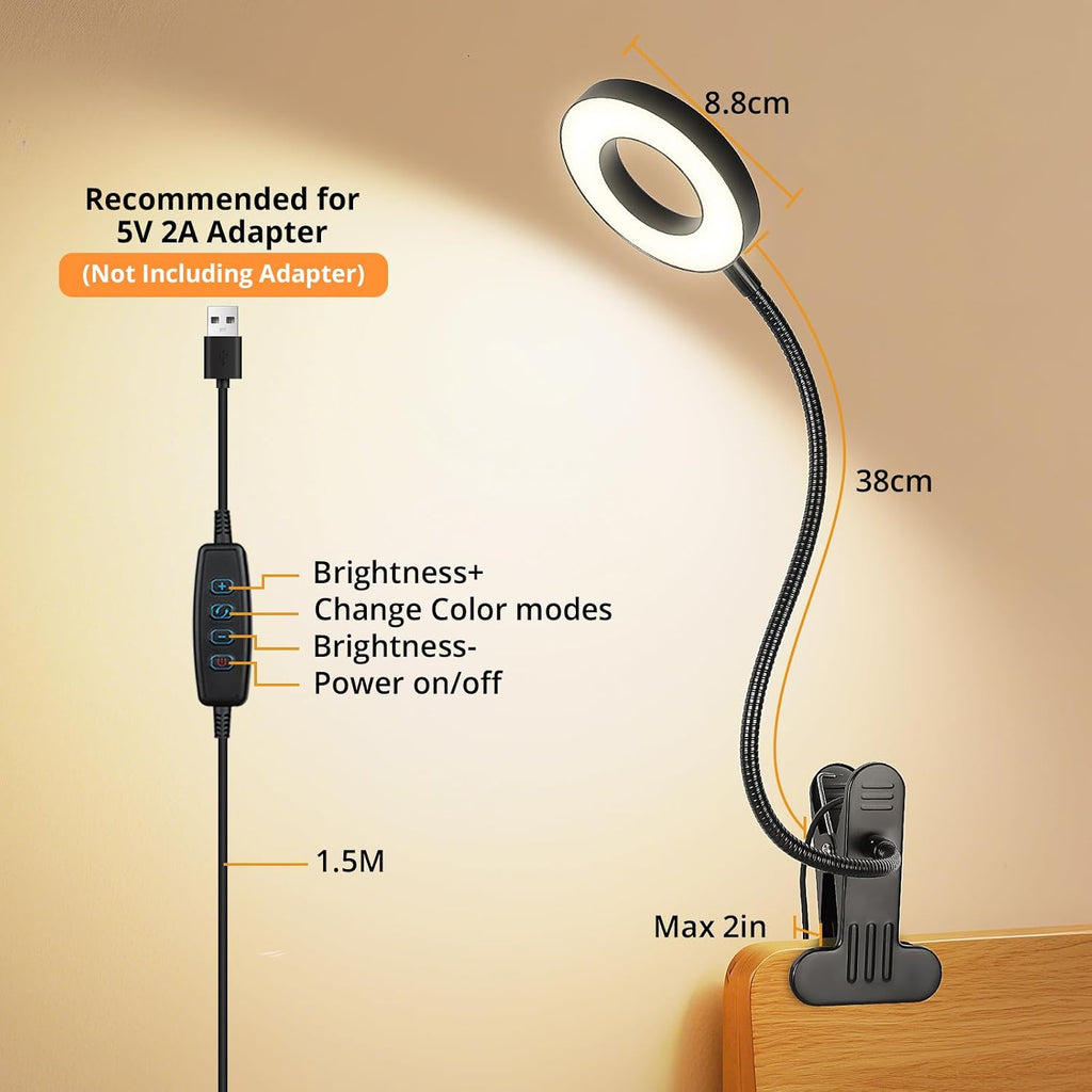 Woputne Desk Lamp Clip on Light for Bed Book Reading (Black)