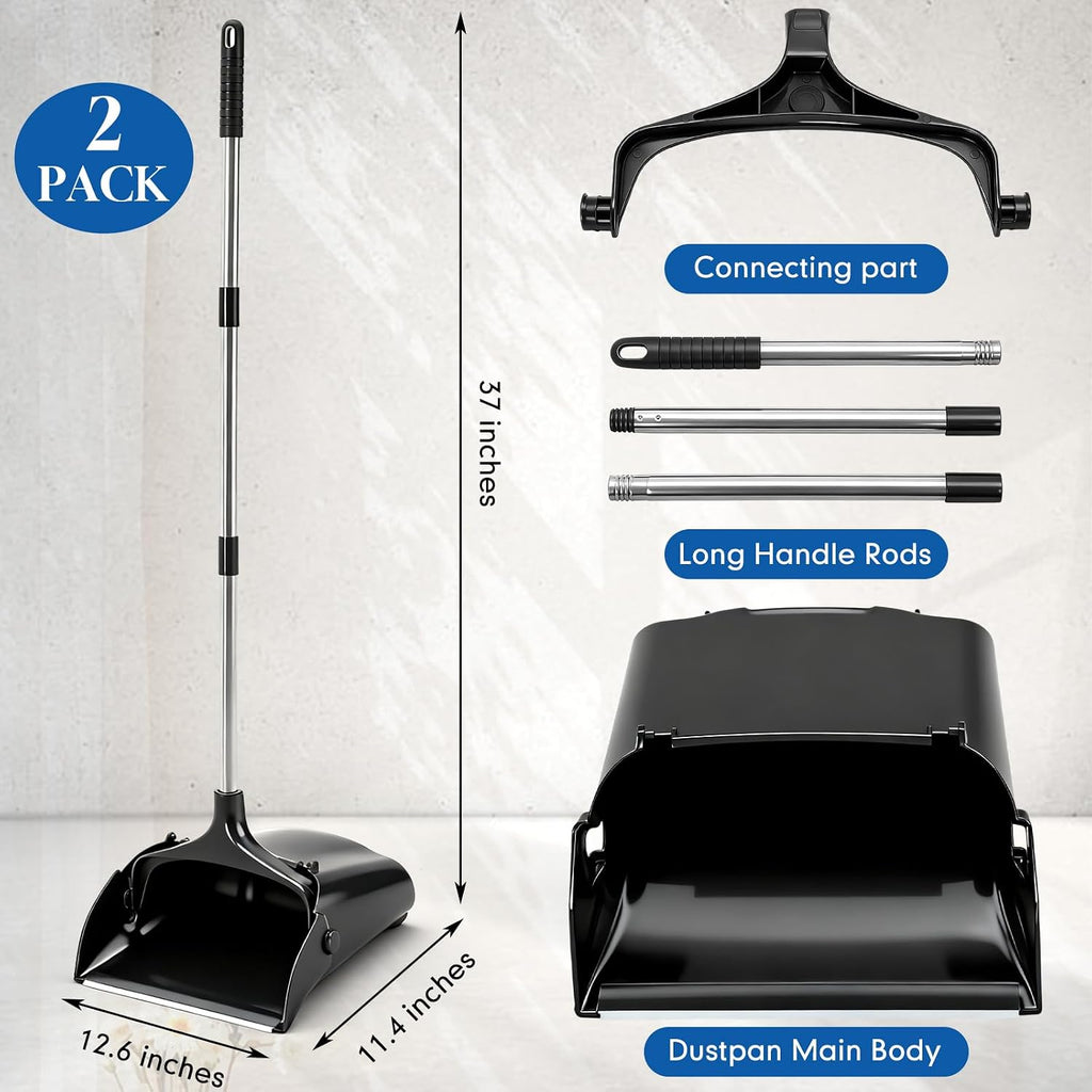 Maxcheck 2 Pcs 37'' Upright Lobby Dust Pan Plastic Bulk, Black