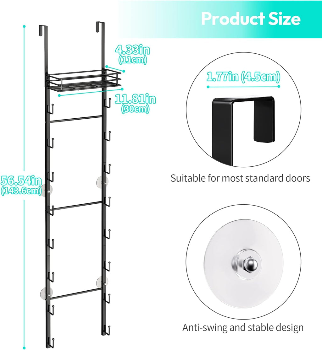 HapiRm Over the Door Purse Organizer - Wall Mounted Purse Rack with 16 Hooks and Metal Basket, Hanging Handbag Organizer Holds up to 16 Bags, Bag Rack Can Use As 1/2 Part, for Door, Closet (Black)