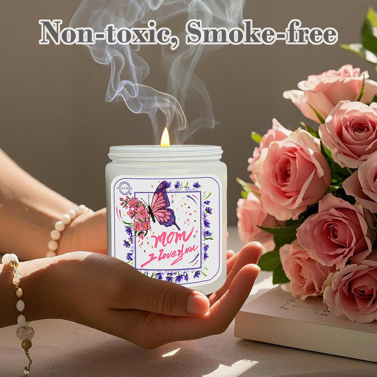 Gift for Mom, Rose Lily Scented Candles, 7oz Non Toxic Candle