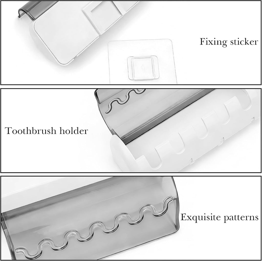 1 PCS Self Adhesive Toothbrush Holder with Cover for Bathroom, 5-Slot Wall Mounted Toothbrush Organizer Rack for Shower, Dorm, Cabinet (Grey)