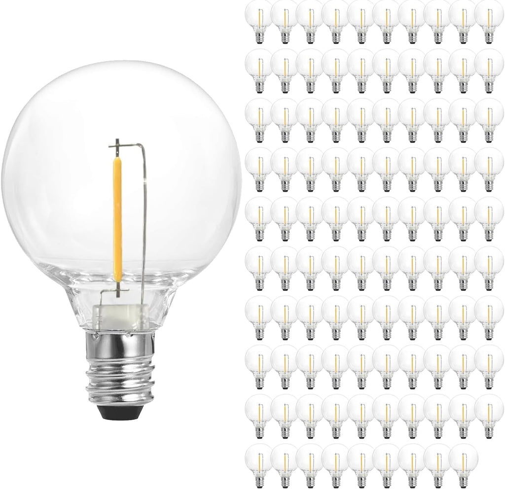 SUNTHIN 100 Pack G40 LED Bulbs, 1W LED Bulbs with E12 Base, 5 Watt Incandescent Bulbs Equivalent, Warm White 2700K, Replacement Bulbs for Globe String Lights, Indoor & Outdoor Use
