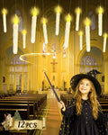 Flameless Floating Candles with Wand，12 Pcs Magic LED Hanging Taper Candles，Flickering Battery Operated Taper Candle with Wand Remote for Halloween Decorations