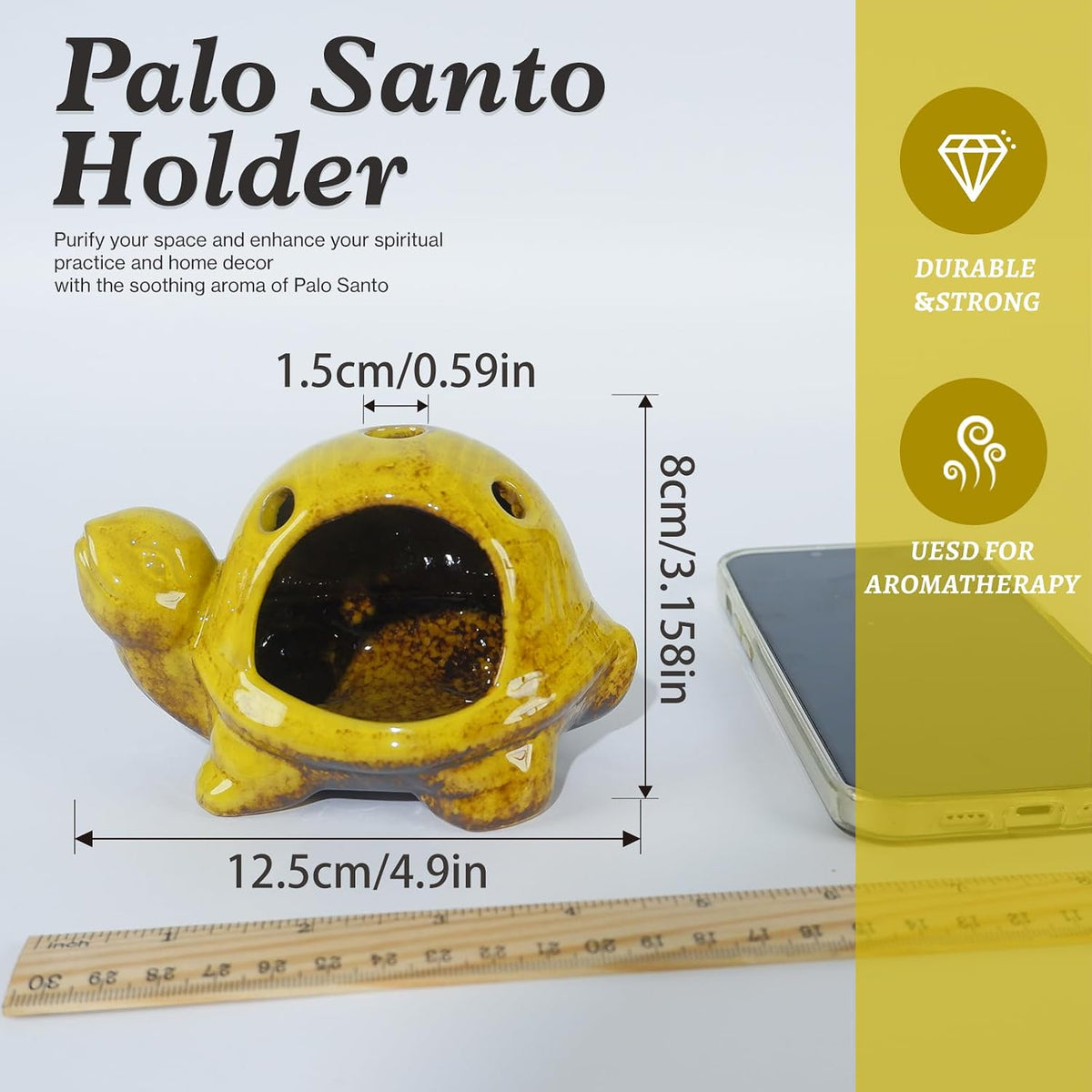 Mougigi Yellow Ceramic Turtle Palo Santo Burner Holder Chiminea Incense