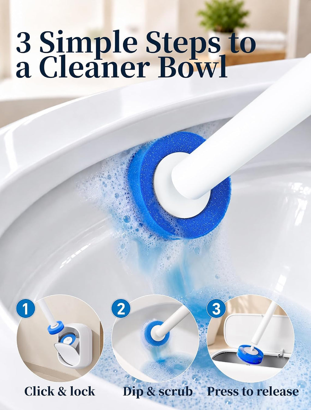 Disposable Toilet Brush Wand, Wall Mounted Toilet Cleaner Kit with Holder, for Bathroom Cleaning (Toilet Brush + 56 Brush Heads)