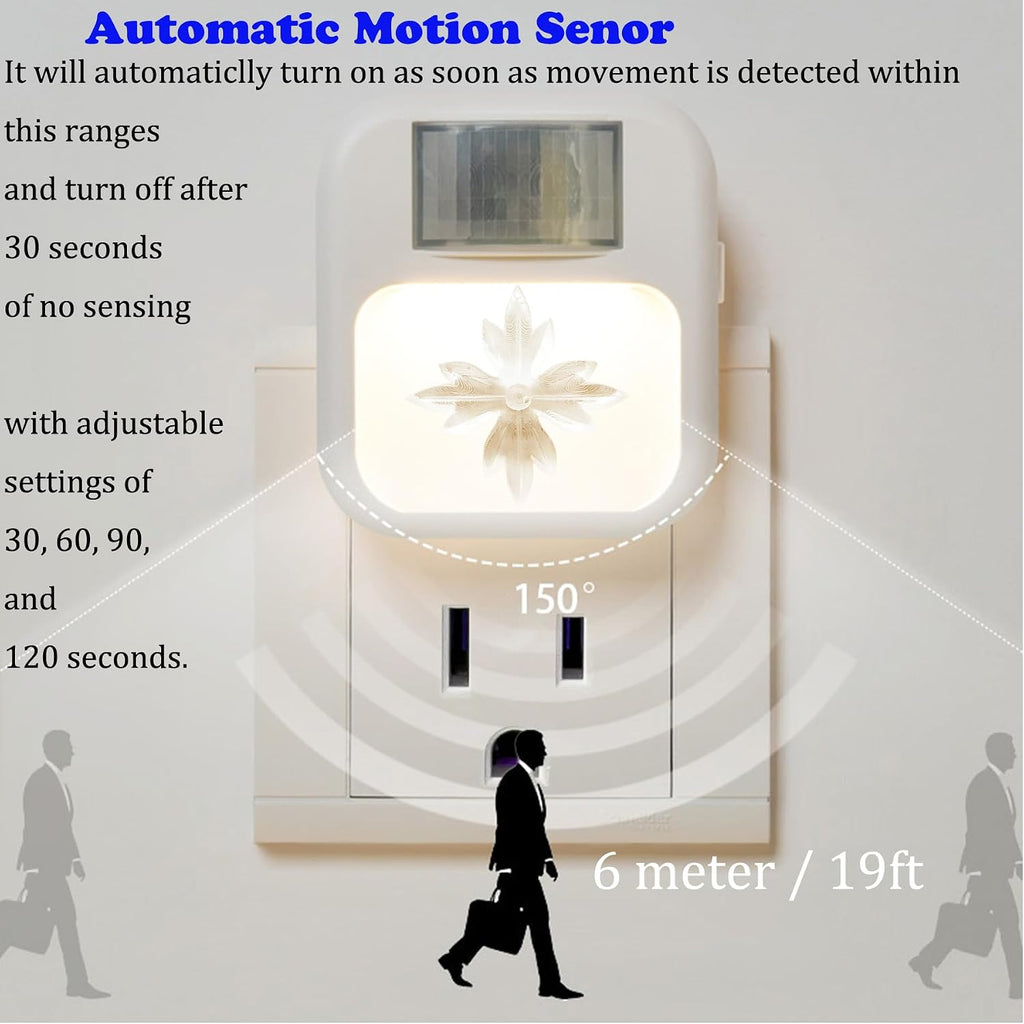Compact Smart Motion Sensor LED Night Light - Dimmable, Adjustable Color, Plug-in for Hallway, Bathroom, Bedroom - Travel-Friendly (A-Flower, 2)