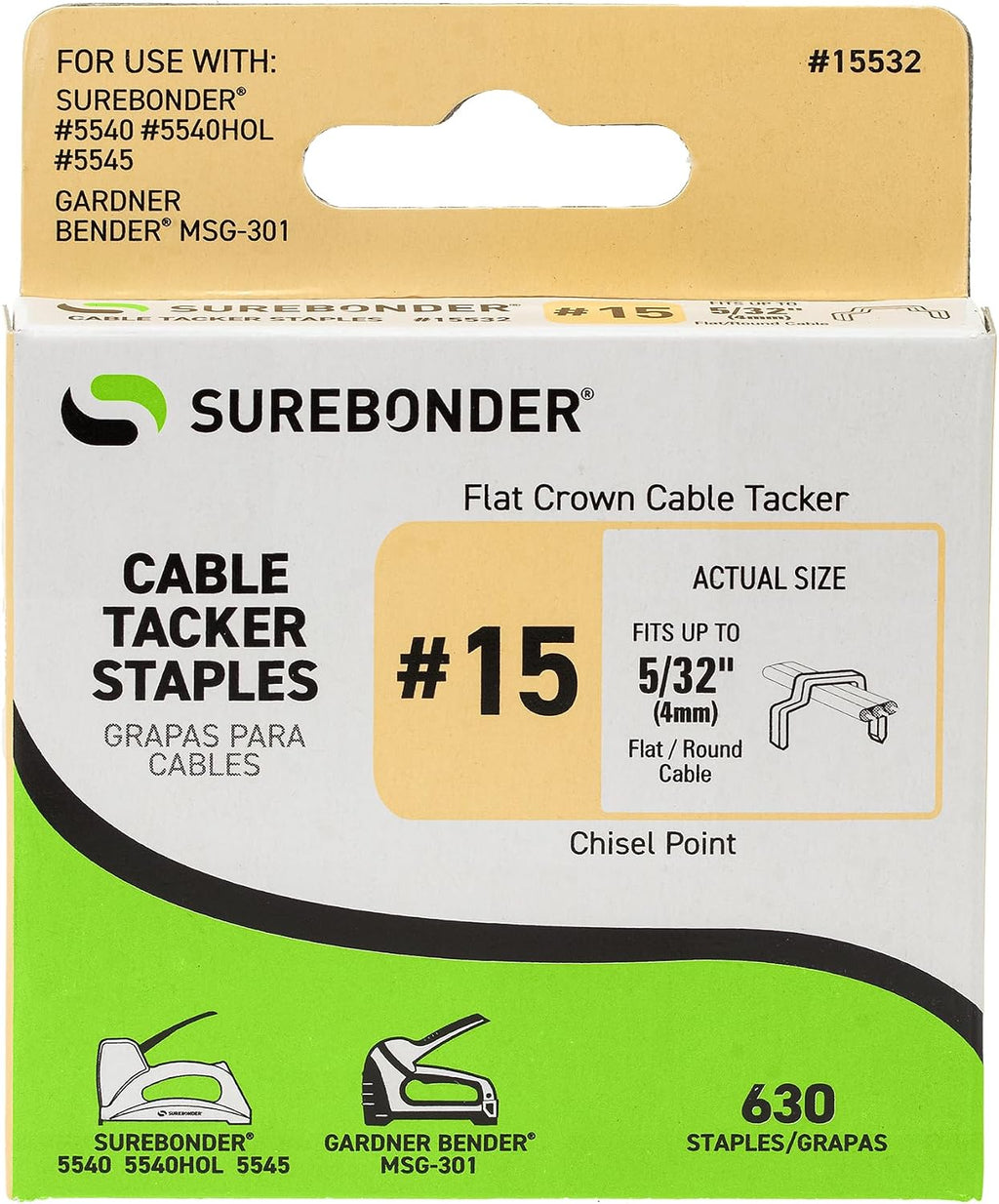 #15 Flat Crown Cable Tacker Staples - 630 ct.