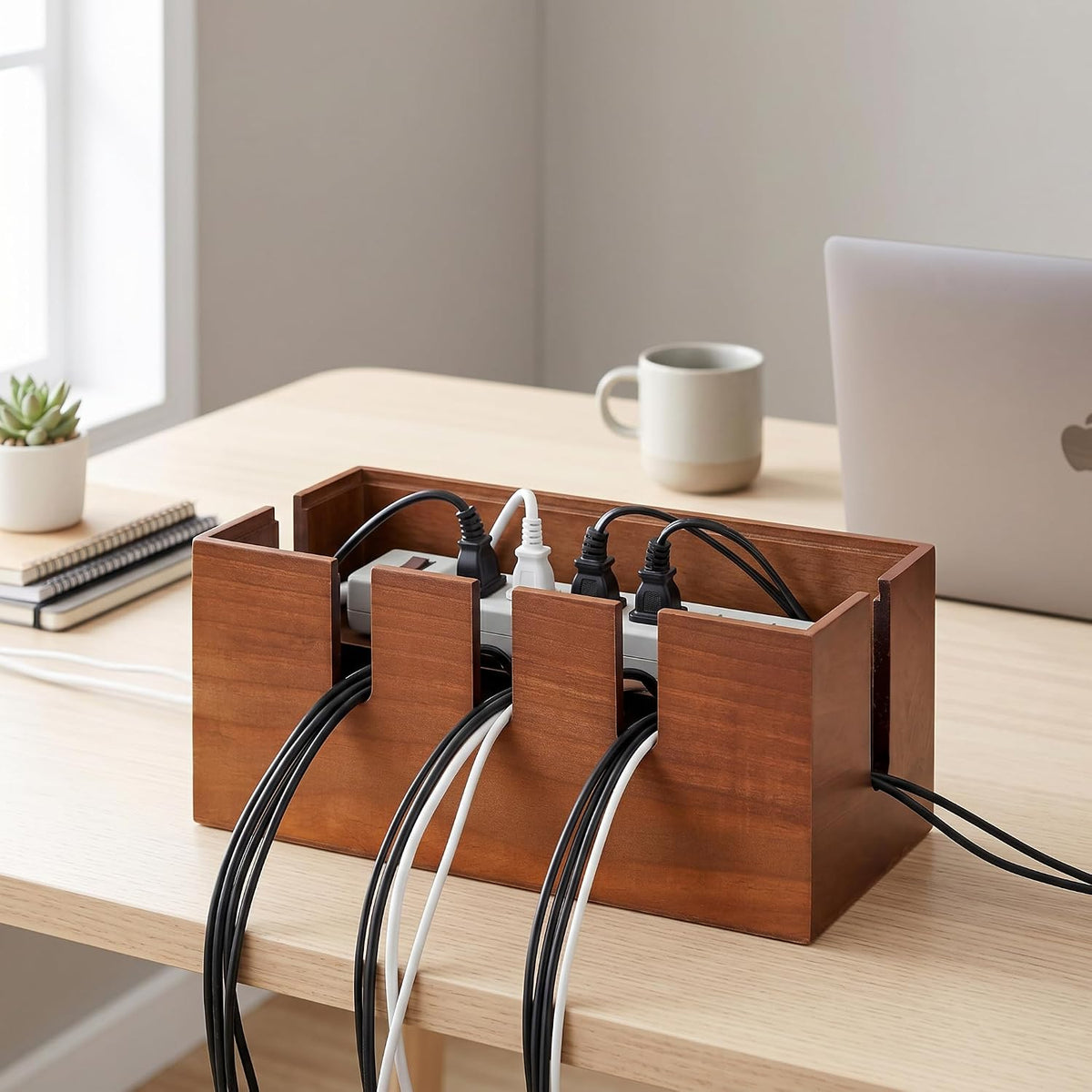 Wood Cable Management Box, Power Strip Cord Organizer Box, for Electrical Hiding Cord Management, Desk Cable Storage Box for Home Office