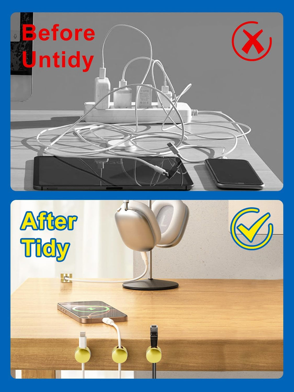 3 Pack Upgraded Cord Management Clips with Extra-Large Adhesive