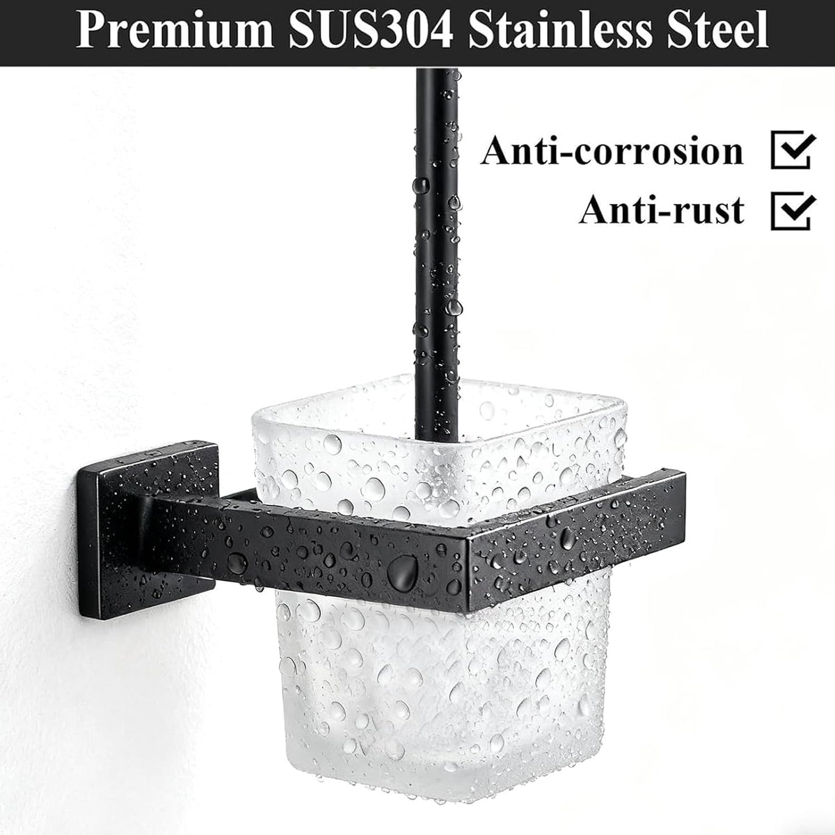 Matte Black Toilet Brush and Holder Set, NEWRAIN Wall Mounted Toilet Bowl Brush with Long Handle, Stainless Steel Toilet Brushes for Bathroom-Space Saving