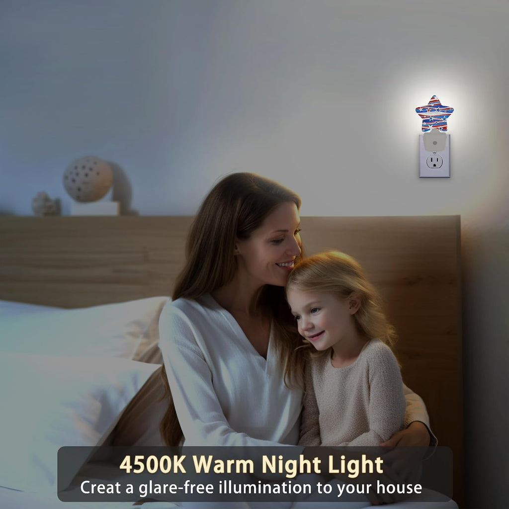 America Flag Nights Lights Plug into Wall with Dusk to Dawn Sensor,Lamp for Bedroom Bathroom Hallway Nightlight for Women Girls