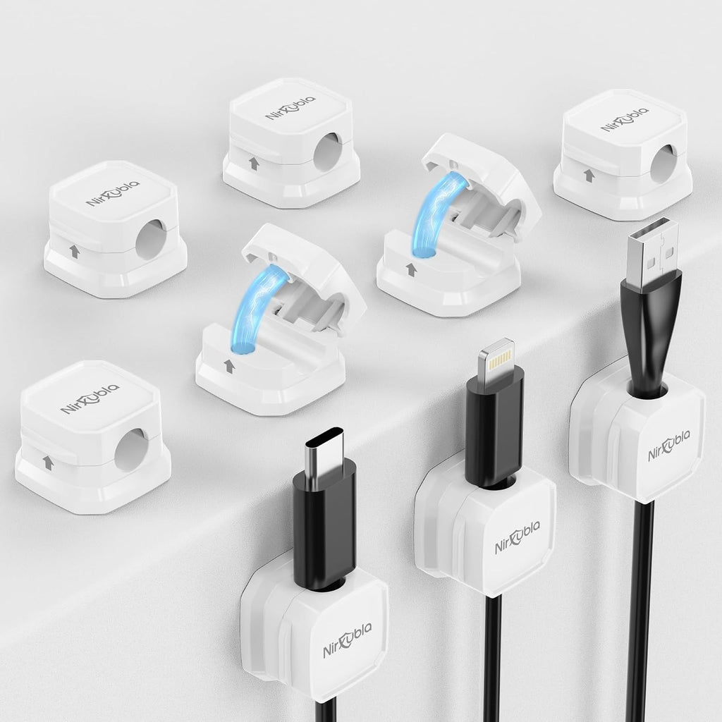 [9 Pack] Magnetic Cable Clips,Easy to Adjust Cables or Wires,Enhanced Adhesive Wire Holder Keeper Organizer,Desk Cable Management, NIRXUBLA Cable clips for office,car,kitchen,workspace,Bedroom (White)