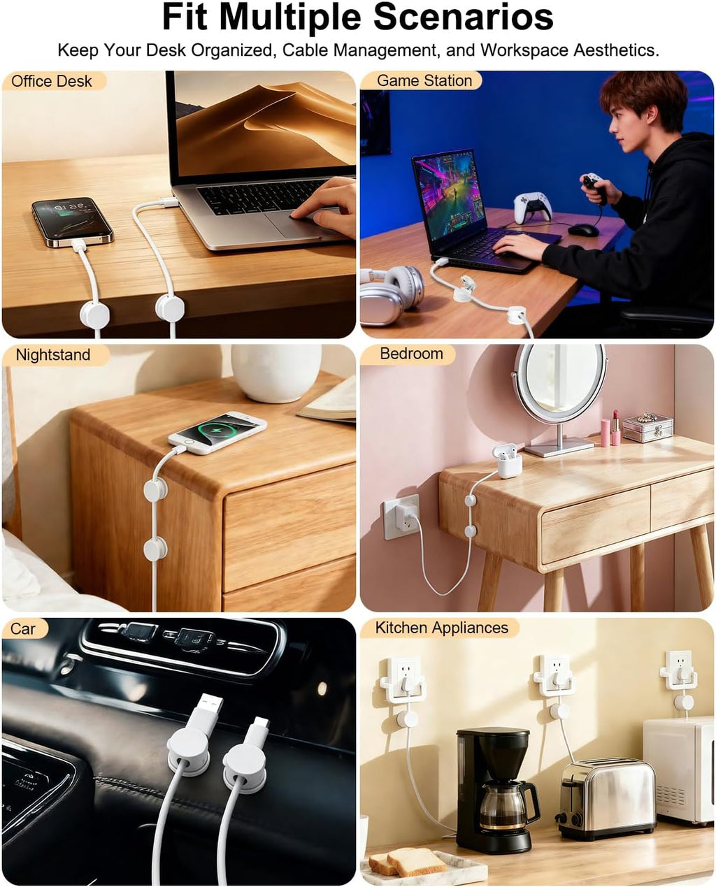 12 Pack Rotatable Spring Cable Management Cable Clips for Phone Charger