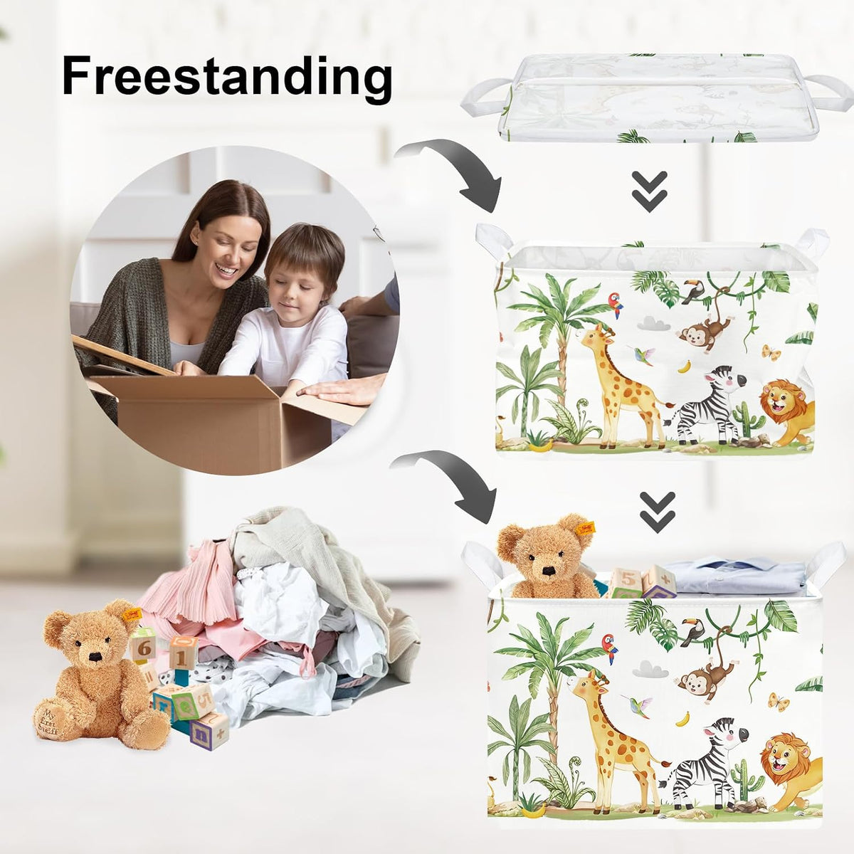 Clastyle Kid Storage Basket Woodland Vine Animal Foldable Laundry Hamper
