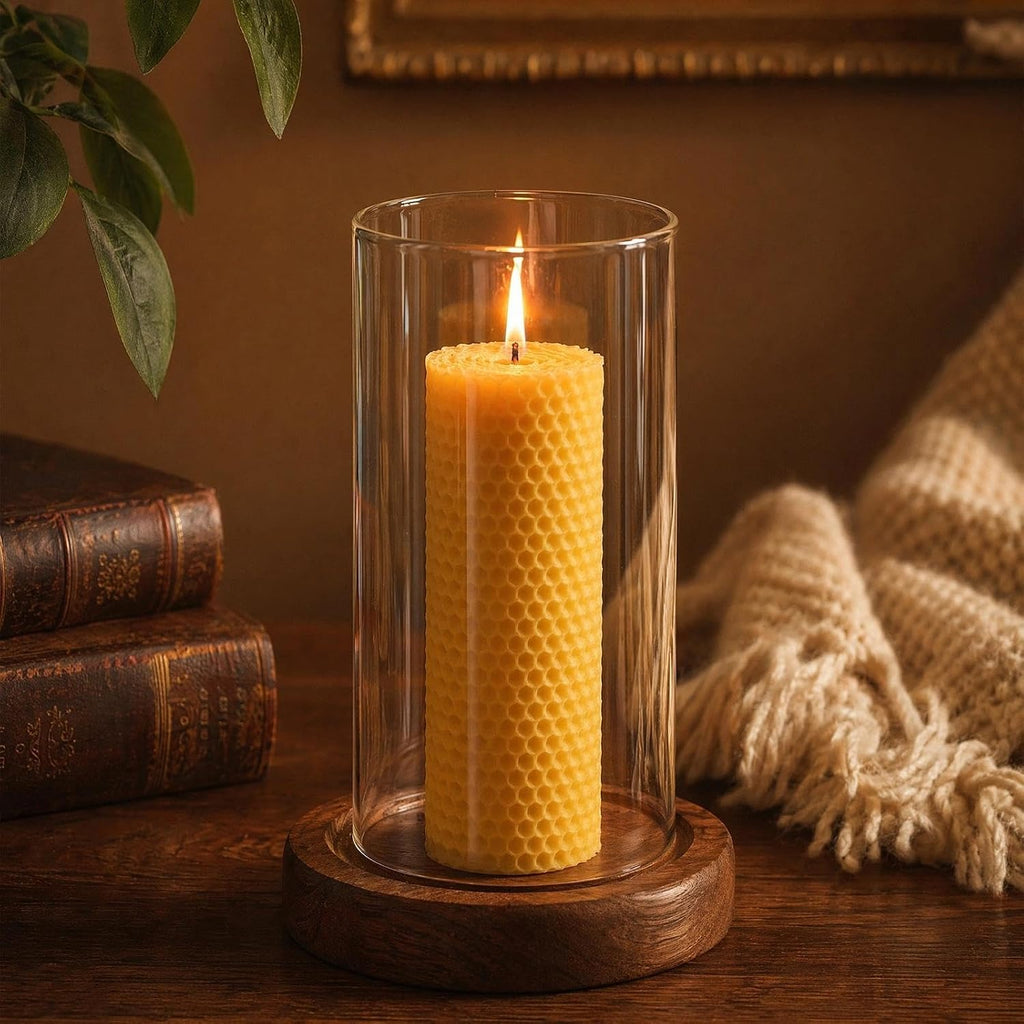 6-Pack 2x6 Beeswax Pillar Candles, Hand-Rolled Honeycomb, Natural Yellow