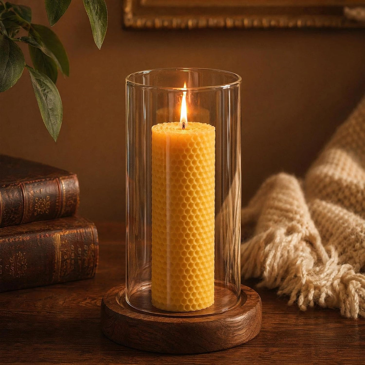 6-Pack 2x6 Beeswax Pillar Candles, Hand-Rolled Honeycomb, Natural Yellow