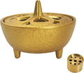Small Cast Iron Incense Burner Holder, Home Decor, Bowl Design with Lid, Golden Incense for Sticks, Resin, Cone Incense or Wax Melts, Cense with Stand Base for Yoga, Spa, Room, Office