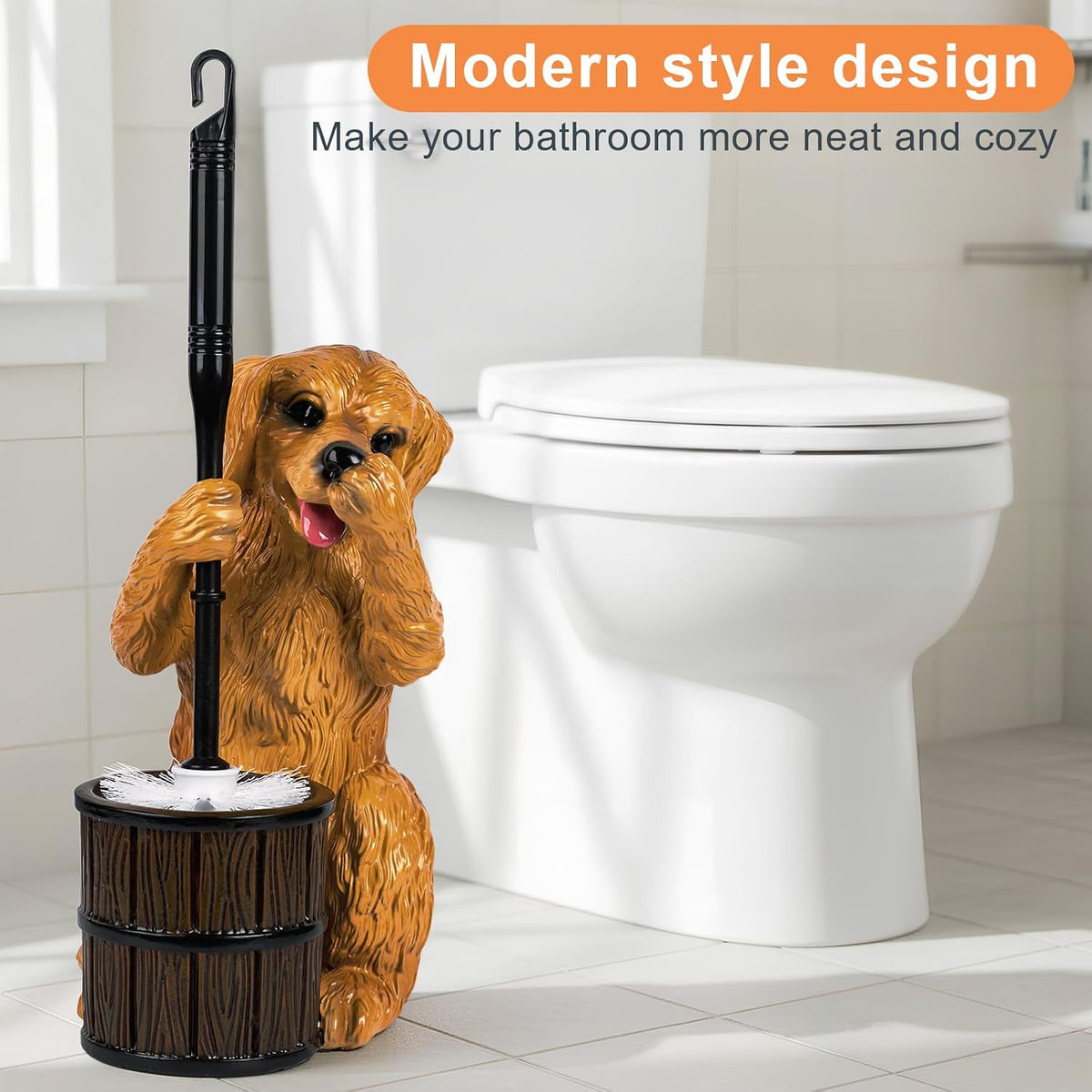 Golden Retriever Toilet Brush and Holder Set, Cute Dog Toilet Bowl Brush with Replaceable Brush Head Decorative Bathroom Cleaning Brush with Drip Tray Space-Saving Bathroom Decor for Home Apartment RV