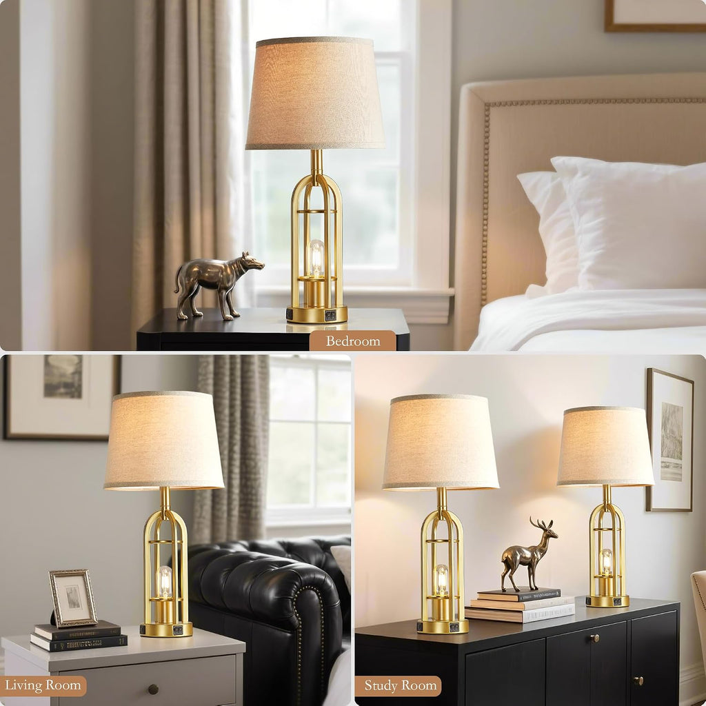 SRJJA 24" Modern Table Lamps for Living Room Bedroom Set of 2, USB A+C