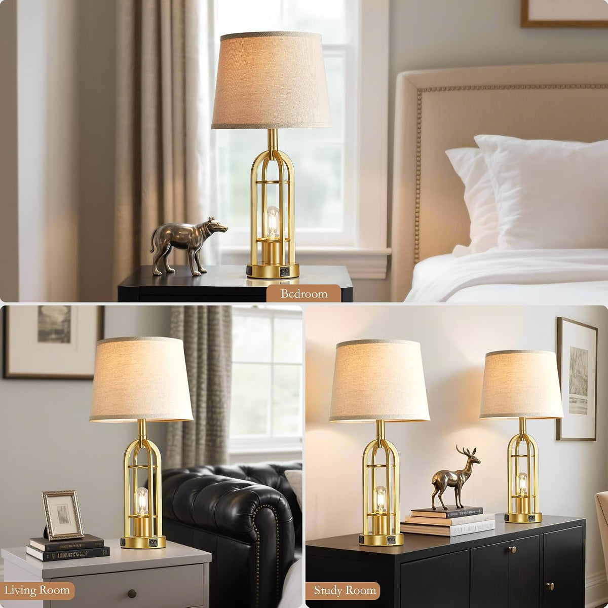 SRJJA 24" Modern Table Lamps for Living Room Bedroom Set of 2, USB A+C