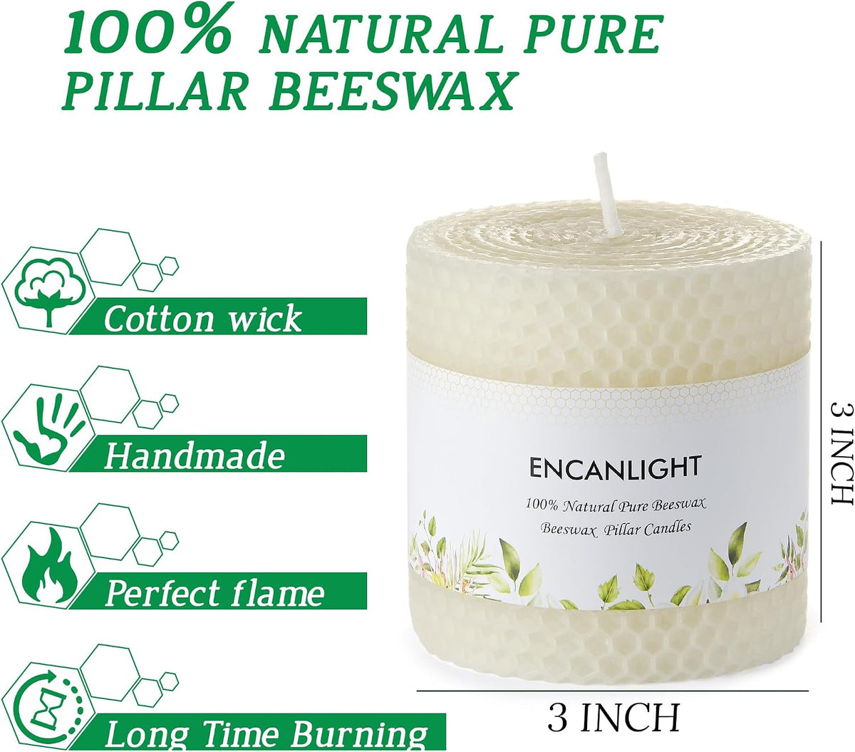 White Roll 4packs Bee swaxs Pillar Candles,Honeycamb Pillar Candle Set of 2