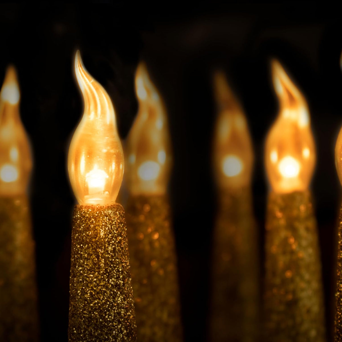 FURORA LIGHTING Gold Glitter LED Taper Candles, 12-Pack with 6/18 Timer