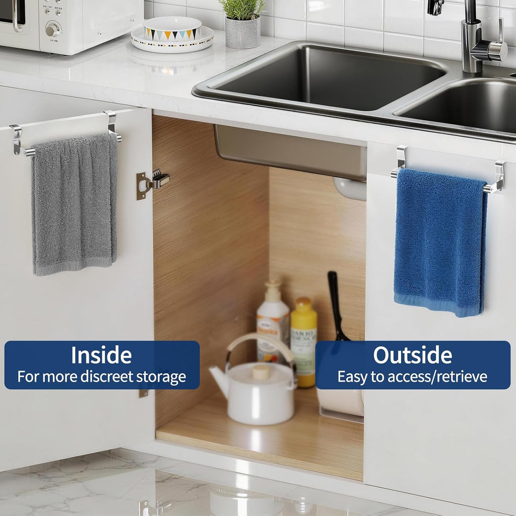 STWWO Over Cabinet Towel Holder, Brushed Dish Towel Rack Bars for Kitchen