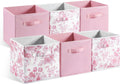 Geelin 6 Pcs Pink and Pink Floral Cube Storage Bins 11 Inch Storage Basket