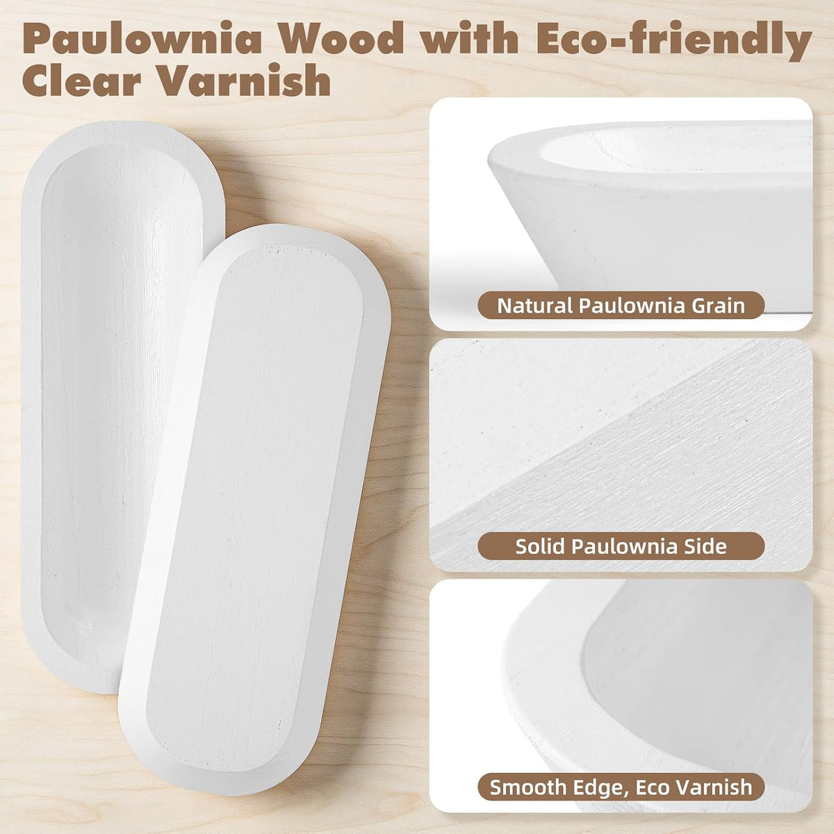 Long Wood Dough Bowl 15.7 x 5.67 x 1.9in Hand Carved Wooden Dough Bowls for Decor Wood Dough Bowls Decorative Wooden Dough Fruits Bowl for Table Centerpiece(white)