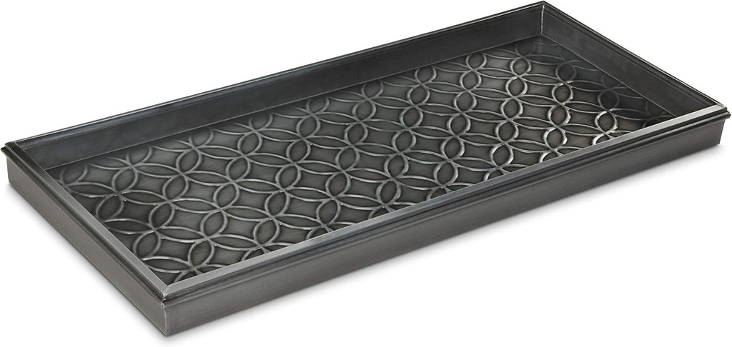 Good Directions Medium Boot Tray, Double Circles Multi-Purpose All Weather Decorative Tray, Shoes, Plants, Pet Bowls, 30x13x2 Inch, Dark Zinc Gray Steel