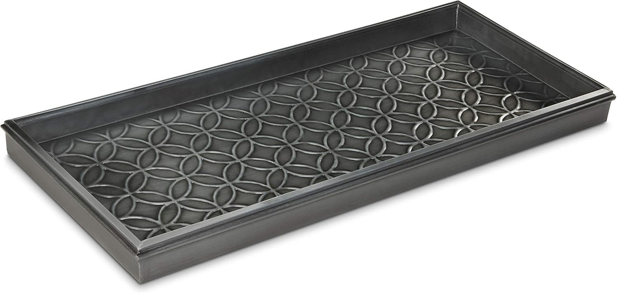 Good Directions Medium Boot Tray, Double Circles Multi-Purpose All Weather Decorative Tray, Shoes, Plants, Pet Bowls, 30x13x2 Inch, Dark Zinc Gray Steel