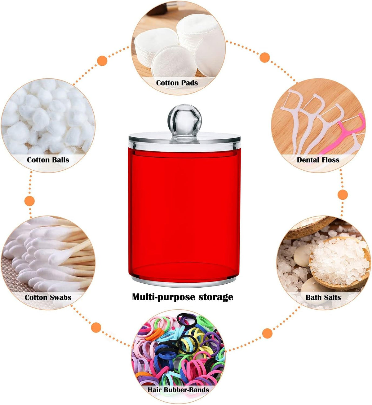 SHJI Red Qtip Holder Organizer Dispenser Cotton Swabs Cans Plastic Jars with Lid Set 2 Pack Bathroom Storage Canister for Cotton Ball Floss Cotton Pads