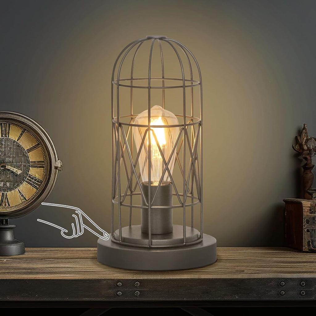 Small Touch Table Lamp, 3 Way Dimmable Industrial Nightstand Lamp, Gray
