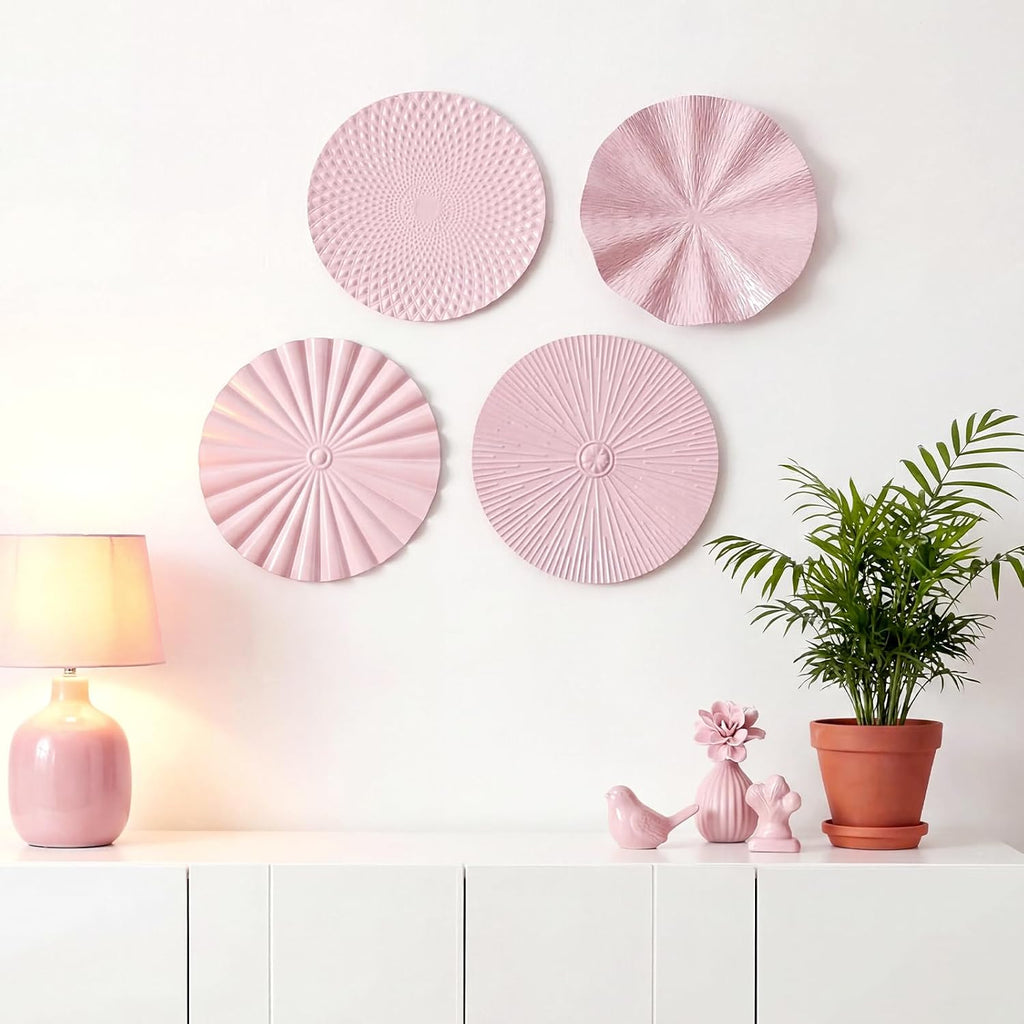 Hicarer 4 Pcs 12 Inch Pink Metal Wall Art Decor Modern Sunburst Decor