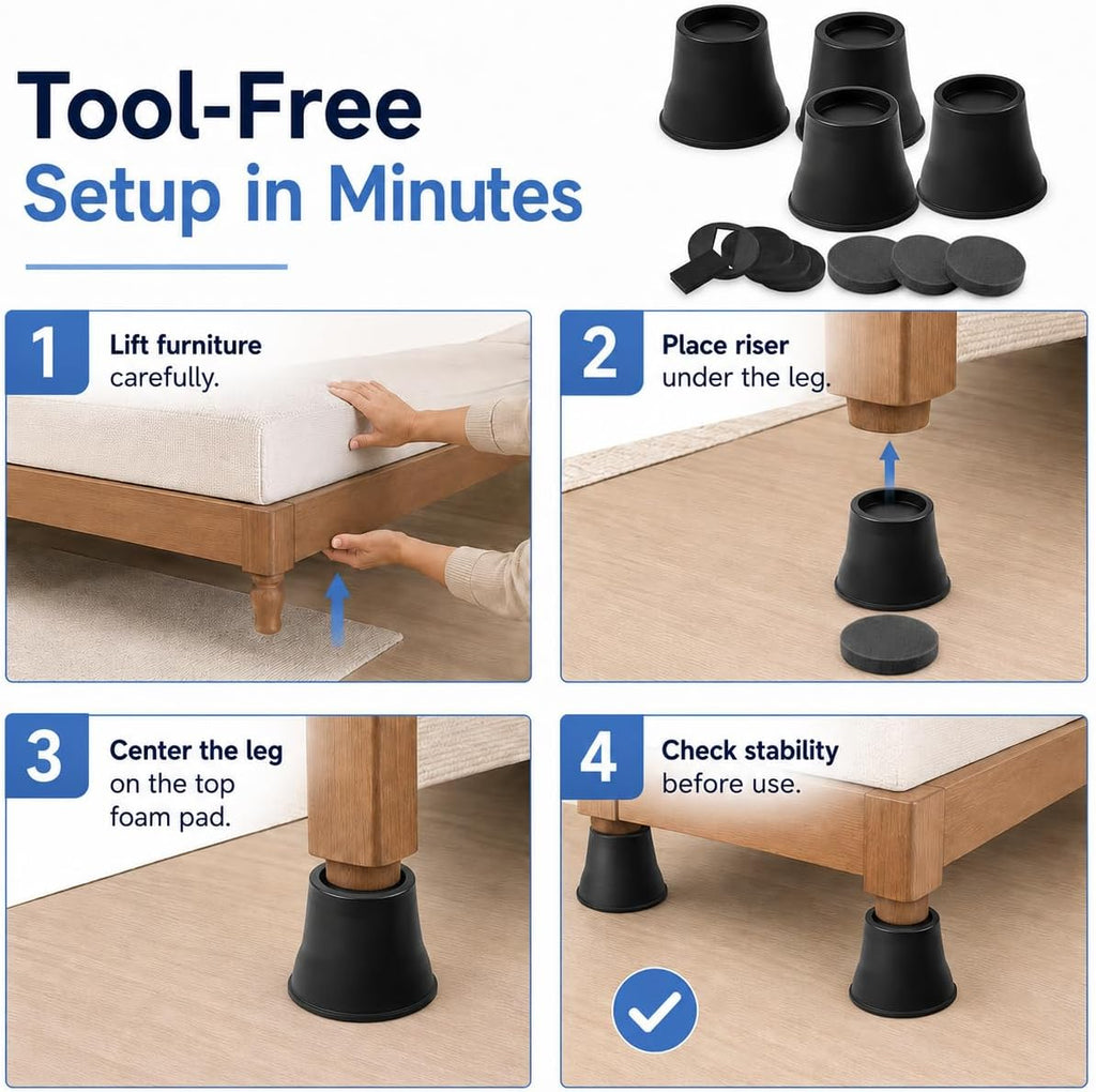BTSD-home Bed Risers 6 Inch, 4 Pack