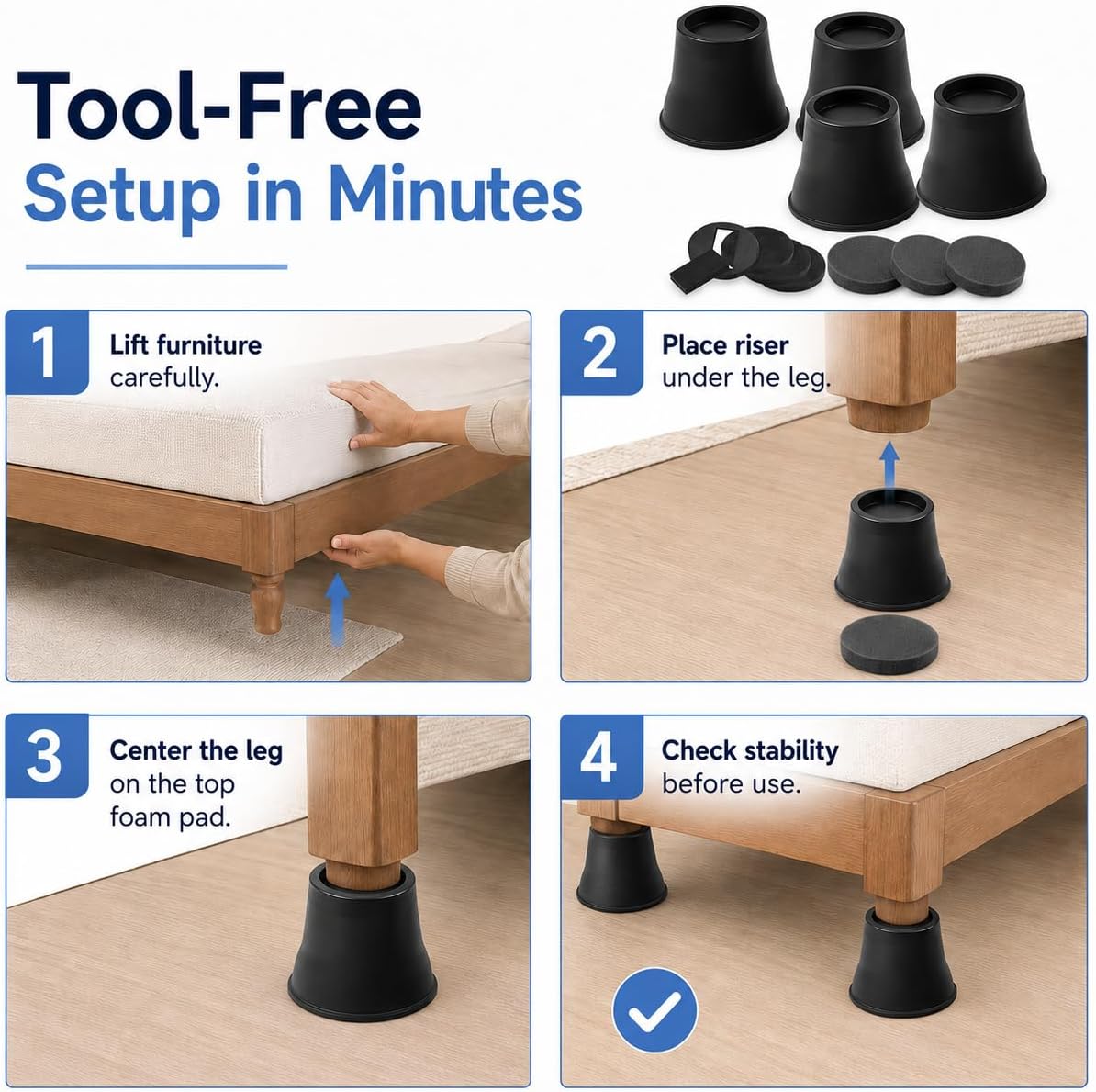 BTSD-home Bed Risers 6 Inch, 4 Pack