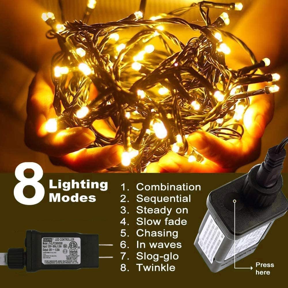 Christmas Decorations Outdoor String Lights - 25m/82ft 220 LEDs 8 Modes Memory Function End-to-End Extendable Plug in Waterproof Fairy Light for Thanksgiving Halloween Wedding Patio Decor - Warm White