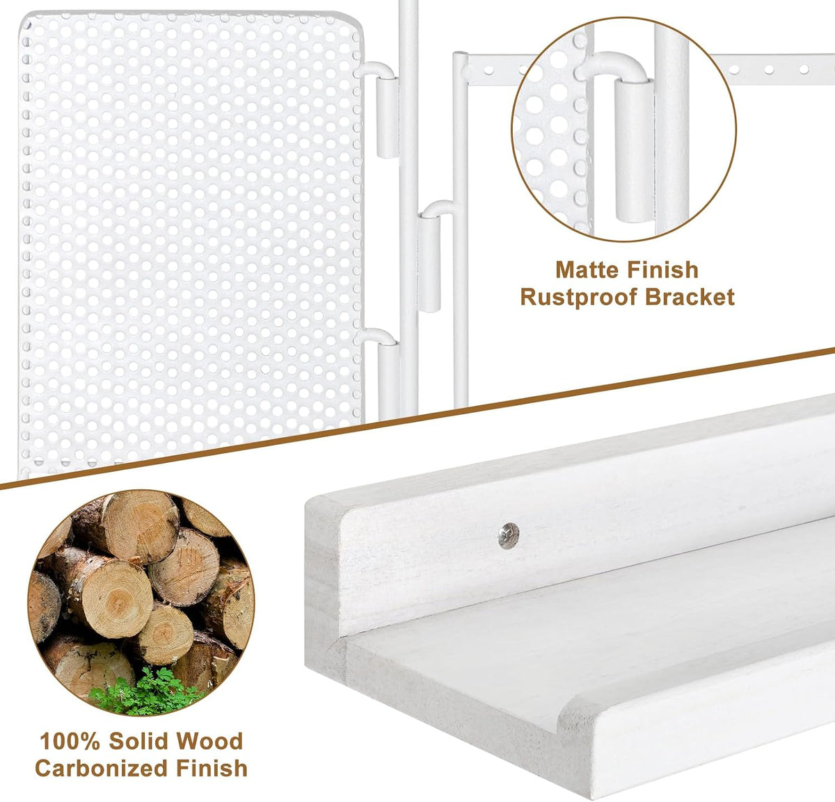 SOLIMINTR Hanging Jewelry Organizer Wall Mount with Rustic Wood Shelf, Ring Display Box, Ear Studs Earring Holder, Rotating Necklace Holder Organizer White