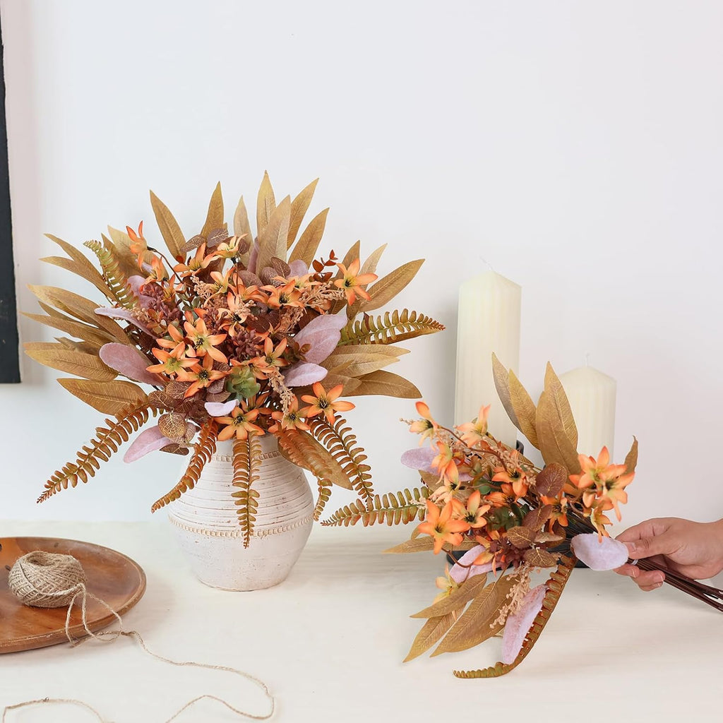 70Pcs 8 Kinds of Fall Artificial Eucalyptus Stems Box Set(Brown&Orange)