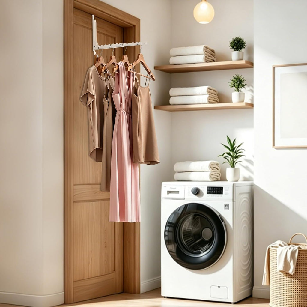 Over The Door Hooks for Clothes Hanger,Foldable Over The Door Clothes Drying Rack Collapsible,Space Saving Drying Rack Clothes for Dorm Laundry Room Bathroom Closets