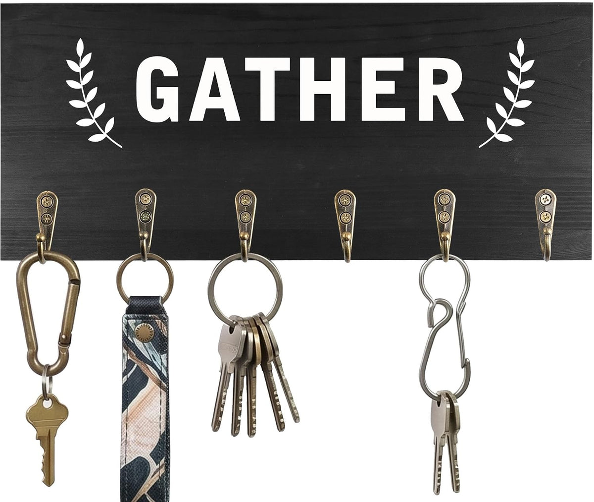 AHYS Key Holder Wall Mount Wooden Key Hanger with 6 Metal Hooks Rustic Home Wall Decor for Farmhouse Entryway Hallway Living Room Office Decorations - Black
