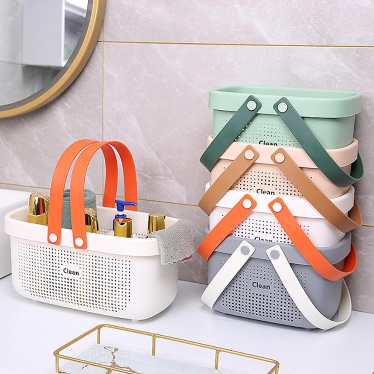 Portable Shower Caddy Basket with Handle Plastic Storage Basket Small White