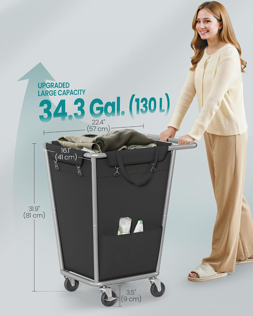 SONGMICS 1-Section Laundry Basket with Wheels, 34.3 Gallons (130 L) Hamper