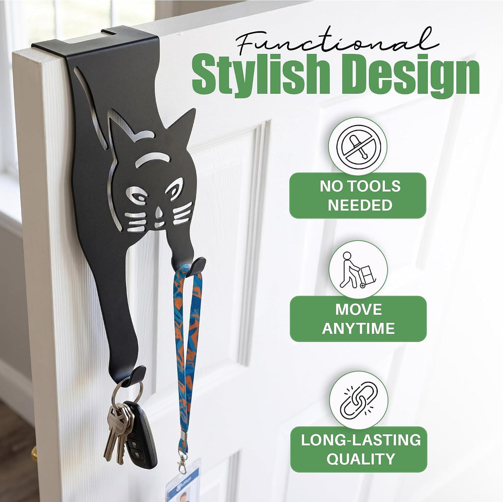 Evelots Cat Over the Door Hooks, Heavy Duty Metal Coat & Towel Hanger