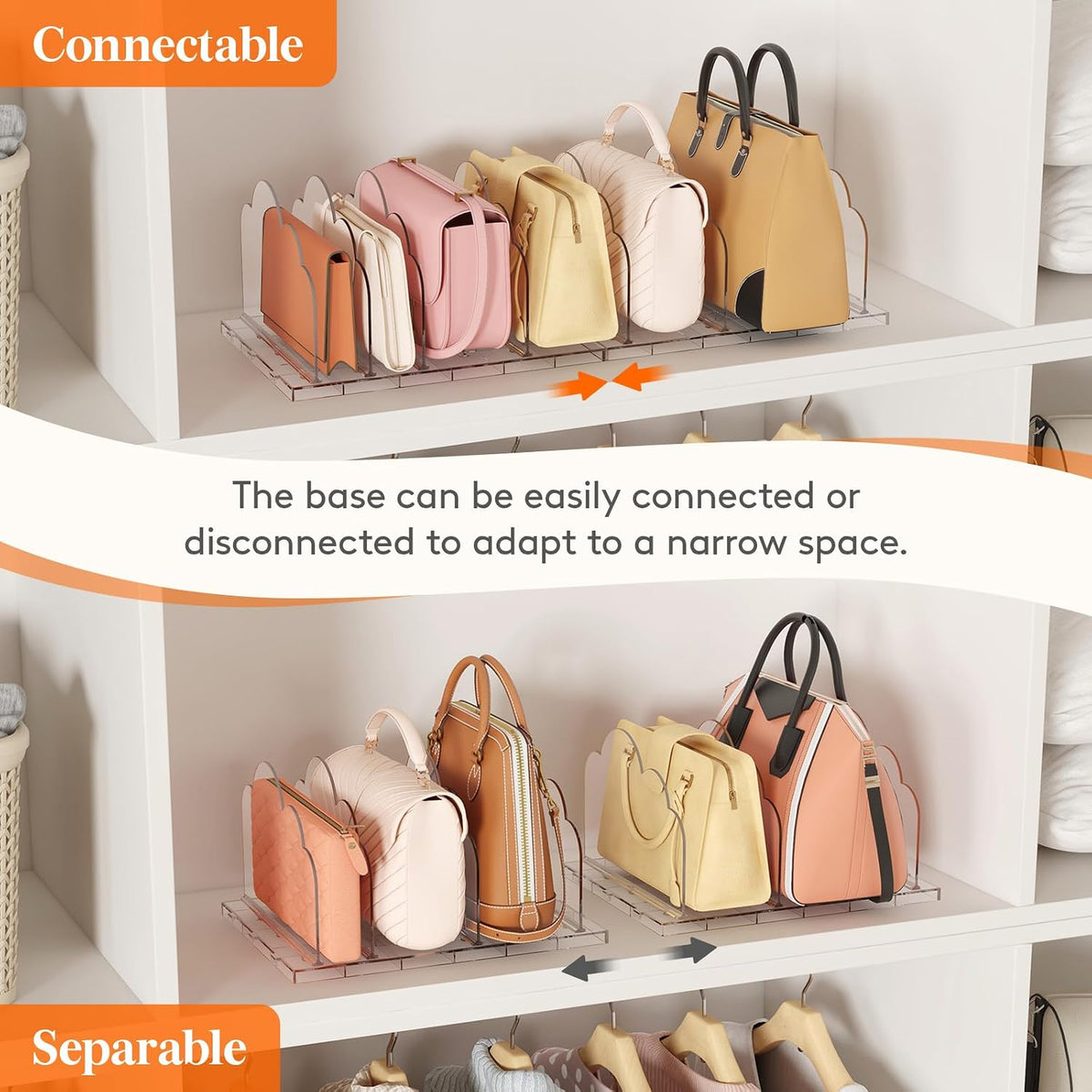 Lifewit Purse Organizer for Closet, Adjustable Clear Handbag Shelf Dividers