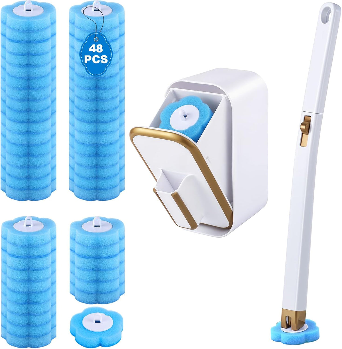 wlich Disposable Toilet Brush Set With 48 Refills, Wall-Mount Holder