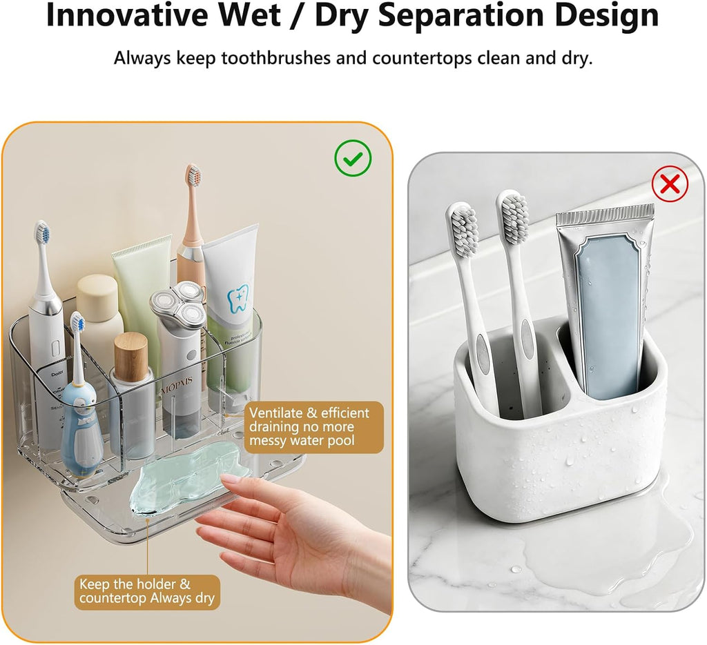 MOPMS Toothbrush Holders for Bathrooms with 5 Slots Adjustable Dividers